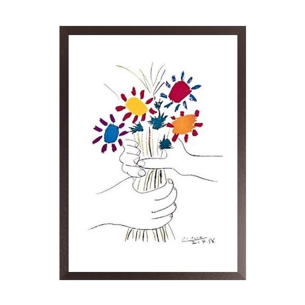 ピカソ 花束を持つ手 ポスター 木製アートフレーム付 プチ・フルール