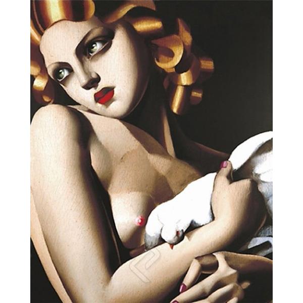 タマラ・ド・レンピッカ作品 Woman with Dove アートポスター 50cm×40cm 木製フレーム付 50×40cm