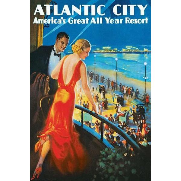 Atlantic City All Year Resort ヴィンテージポスター 軽量アルミ製フレーム付 91.5×61cm