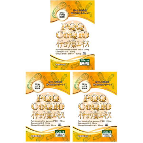 PQQ20mg　CoQ10 50mg イチョウ葉エキス60mg ＜3＞植物性カプセル 脳活 記憶力 物忘れ ミトコンドリア NMN NAD＋　虹メディカル