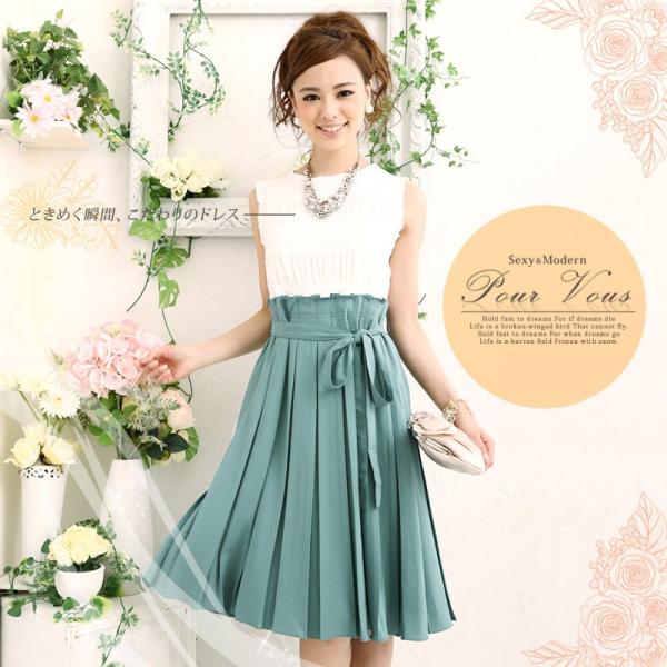 結婚式 ワンピース パーティードレス ノースリーブ フォーマル ドレス シフォン プリーツ バイカラー ギャザー 二次会 1416 セレブワンピース ドレスpourvous 通販 Yahoo ショッピング