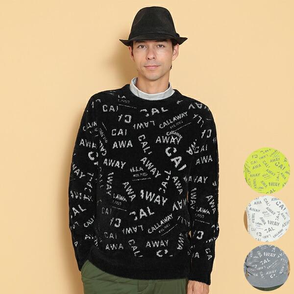美品！Callaway ロゴ刺繍　ジャカードヘアリーセーター　ブラック　M 特価】キャロウェイ アパレル 秋冬モデル メンズ ロゴコラージュ