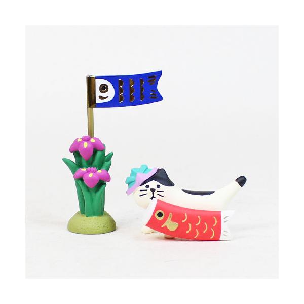 SIZE：花菖蒲と鯉：2.4×2.4×h4.5cm（旗含まず）　　　鯉運びにゃんこ：5.5×2.4×h3.0cm素材：ポリレジン配送：宅配便でのお届けです