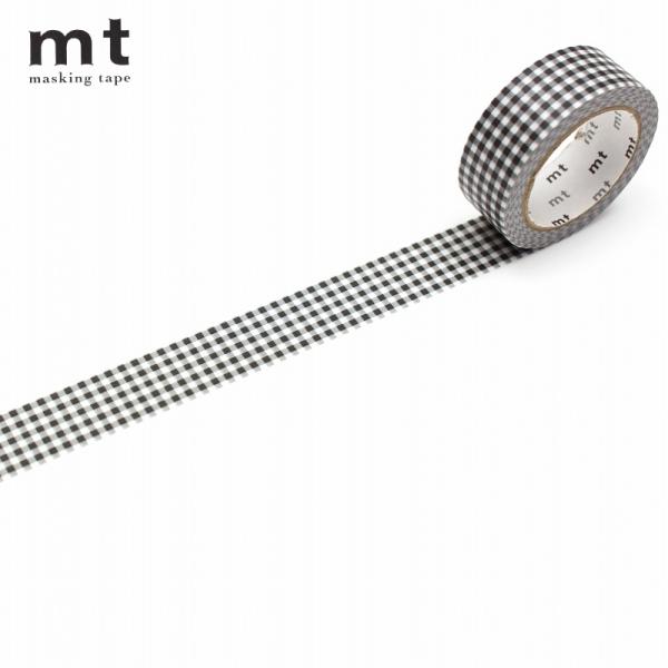 マスキングテープ カモ井加工紙 mt deco 細かいギンガムチェック・ブラック 15mm×7m MT01D547 送料140円〜 別途送料