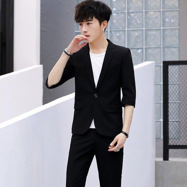 ビジネススーツ スーツセット 2点セット 七分袖 九分丈 無地 メンズスーツセット セットアップ 細身 紳士服 夏用 春用 カジュアル Xrx Picoo 通販 Yahoo ショッピング