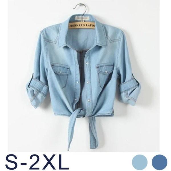 デニムカーディガン レディース デニムシャツ 7分袖 前結び 裾結び ダンガリーシャツボレロ ショート丈 ジャケット Uv対策 冷房対策 大きいサイズ Xrxafstlbjrcs17 Picoo 通販 Yahoo ショッピング