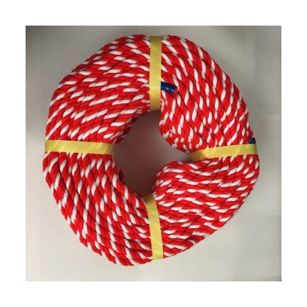 紅白ロープ（紅白紐）太さ：6ｍｍ長さ：100ｍお値打ち品！！イベントなどで使える直径6ｍｍの紅白ロープです。アクリル製