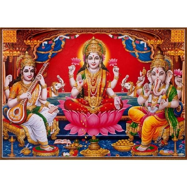 インドの神様 ラクシュミー/ガネーシャ/サラスヴァティ―神 お守りカード[001] India God【Lax/Gane/Sara】Small Card (Charm)