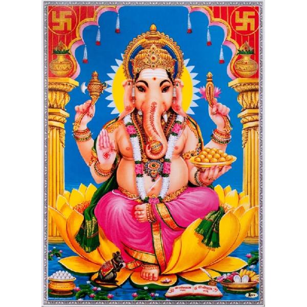 インドの神様 ガネーシャ神 お守りステッカー×1枚[006]　India God【Ganesa】Small sticker (Charm)【富】【商業】【学問】【繁栄】【成功】【群衆の長】