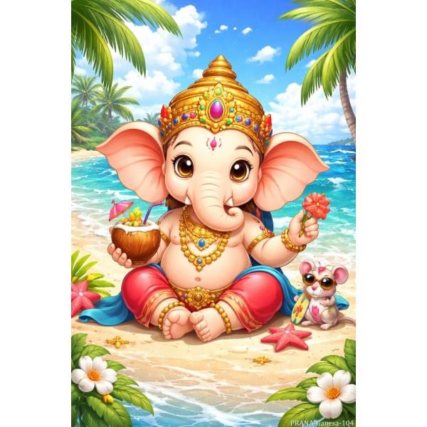 インドの神様 ガネーシャ神 お守りステッカー×1枚[104]【キューティー】India God【Cutie-Ganesa】Small sticker (Charm)【富】【商業】【学問】【繁栄】