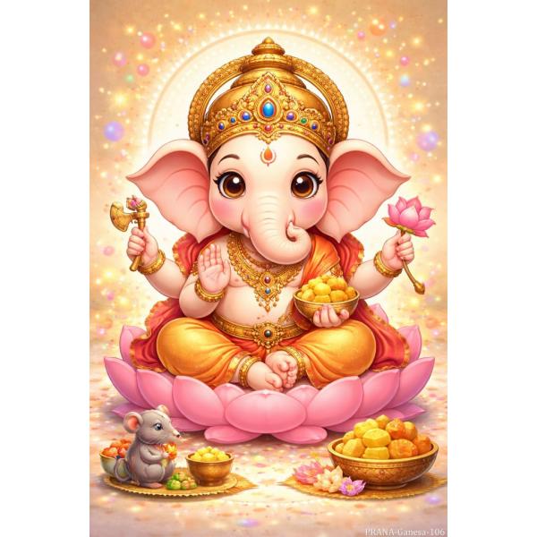 インドの神様 ガネーシャ神 お守りステッカー×1枚[106]【キューティー】India God【Cutie-Ganesa】Small sticker (Charm)【富】【商業】【学問】【繁栄】