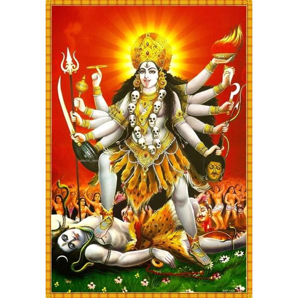 インドの神様 カーリー神 お守りステッカー×1枚[010] India God【Kali】Small Sticker (Charm)【黒】【黒き者】【黒き母】【殺戮】【破壊】【勝利】