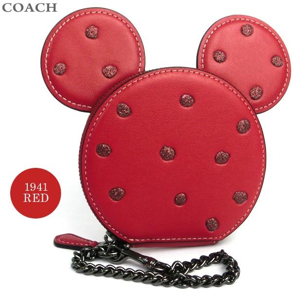 最新デザインの Disney Coach ミニーマウス レッド チェーン付 コインケース 小物入れ 小銭入れ