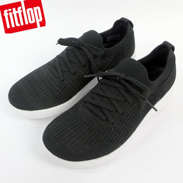 【サイズ限定SALE US6/23cm】フィットフロップ レディース スニーカー  FITFLOP SUPER-Q ニット スリッポン レース スニーカー JH9-001 BLACK
