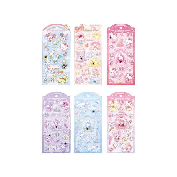 サンリオ ジュエルマシュマロシール SR-5562211-6 /スパークルジュエル ハローキティ クロミ シナモロール 集合 ぷかぷかバルーン お気に入りリボン