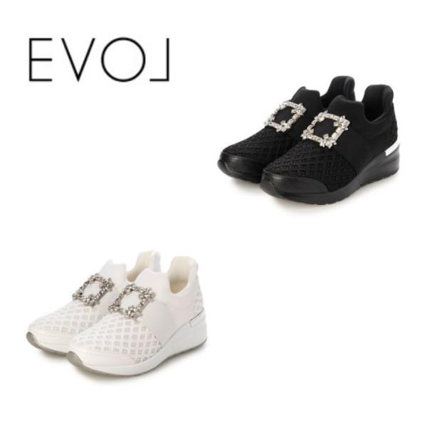 EVOL（EVOL）/【25秋冬新作】 【スッと履ける・柔らかい】軽量スクエアビジューヒールアップスニーカー IZ5892 EVOL（イーボル） 手を使わずにスッと履ける 柔らかい 軽量 スクエア