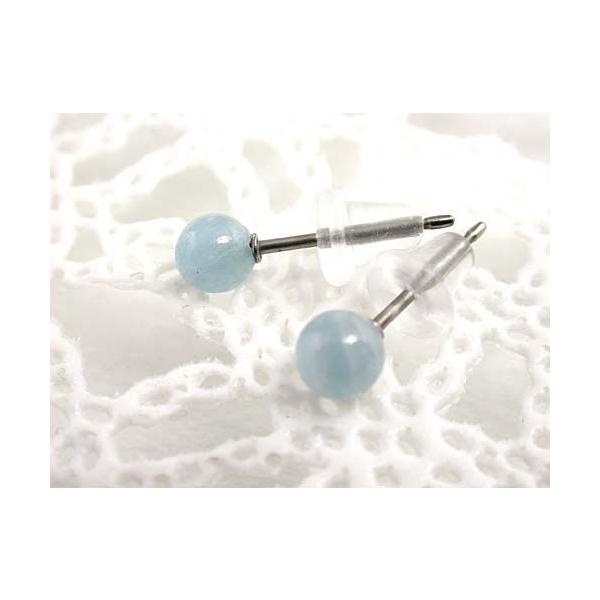 天然石 4mm ピアス 3月 アクアマリン チタンポスト