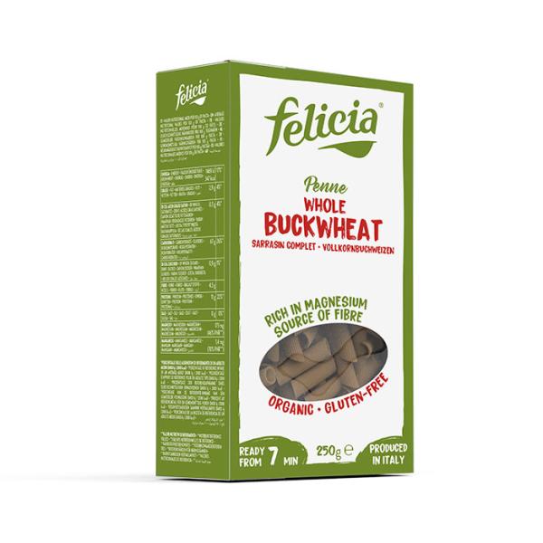 そば粉のグルテンフリーパスタ（ペンネ）イタリア国内外の大手パスタメーカーの受託製造をしているアンドリアーニ社が自社で出したこだわりパスタブランド「フェリチア」のグルテンフリーパスタ。日本でもなじみ深い、そば粉を100％使っており、たんぱく質...