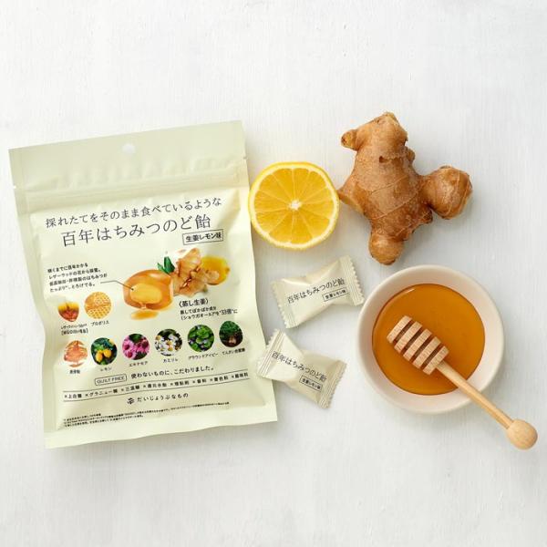 他サイト： たかくら新産業　だいじょうぶなもの 百年はちみつのど飴　レザーウッドハニー＋ハーブキャンディ 生姜レモン味／51gの商品画像