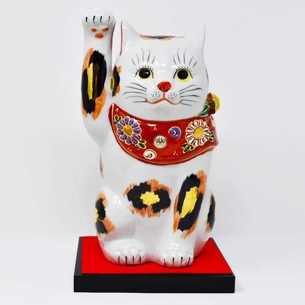 アポロシン招き猫 特大 三毛（右）飾り台付き 高さ約228×横120×奥行