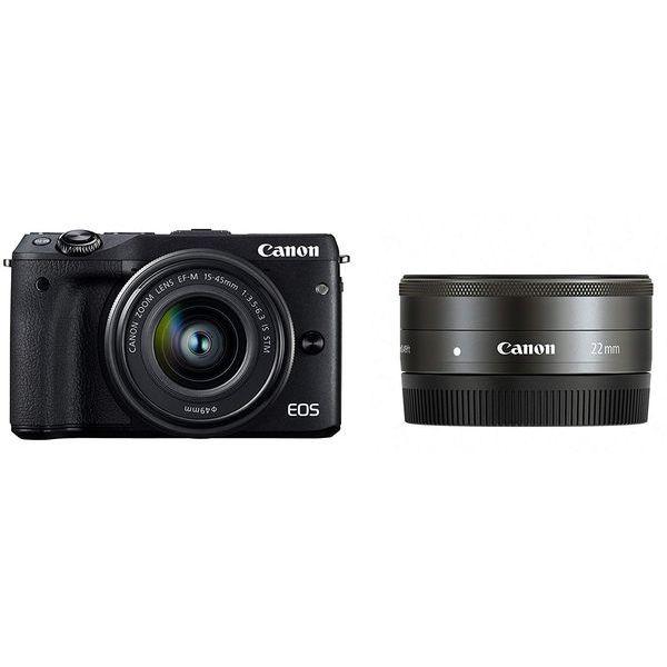 中古 １年保証 美品 Canon EOS M3 15-45mm 22mm ダブルレンズキット ブラッ...