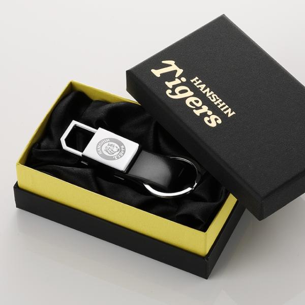 阪神タイガース 牛革キーホルダー 爆買 丸虎マーク刻印 専用BOX入 鍵 布貼りGift Box リボン ライセンス商品 贈り物 プレゼント ギフト