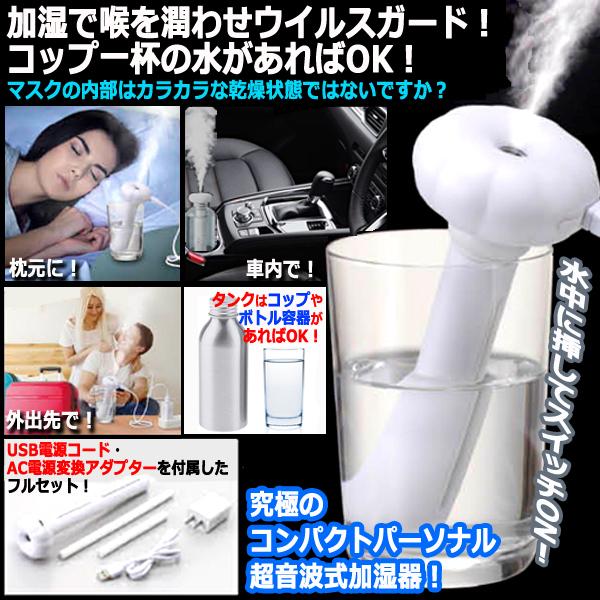 ★新品同様　気化式加湿機　水を入れてみただけ コップの水に挿すだけどこでも加湿器（給電フルセット）(卓上 超音波式