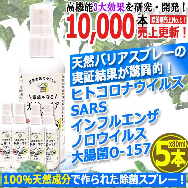 家族を守る除菌剤 天然バリアスプレー 80ml 5本 ウィルス対策 ノンアルコール 除菌スプレー 抗ウィルス 抗菌 除菌 防カビ ホルムアルデヒド消臭剤 Mrk Tbs 5 プレミアムポニー 通販 Yahoo ショッピング