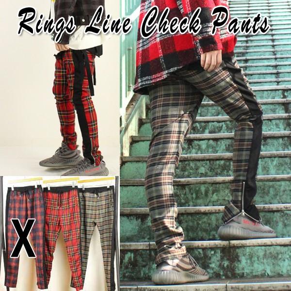 Rings ラインチェックパンツ メンズ ジャージパンツ ボトムス 裾ファスナー サイドライン トラッド スポーティー タータンチェック リングス Rng プレミアムポニー 通販 Yahoo ショッピング