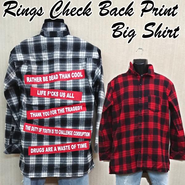 Ringsバックプリントbigシャツ メンズ 長袖 カジュアルシャツ チェックシャツ ネルシャツ 起毛シャツ アウターシャツ リングス Rng プレミアムポニー 通販 Yahoo ショッピング