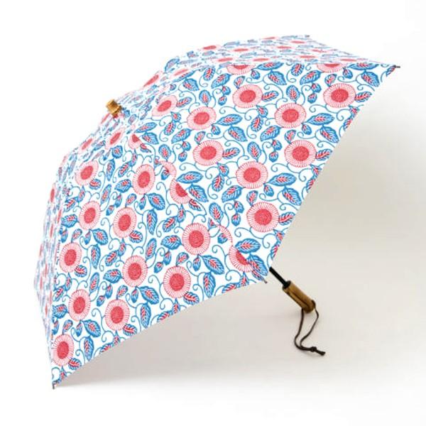 和モダン「紅型花柄三つ折傘」(浴衣の時の日傘 レディース 女性用 和装日傘 和風雨傘 晴雨兼用 UVカット90% 花火 夏祭り アンブレラ