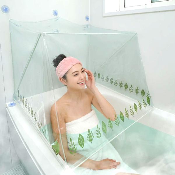 しっかりととのうスッキリ感！自宅のお風呂熱で大発汗サウナ！！設置したら片付ける必要ナシ！蛇腹タイプ開閉式＆吸盤固定！サウナ好きの方に朗報！自宅のお風呂を利用して大発汗サウナに！！”ととのう”をいつものリラックス空間で！いつもの入浴タイムに＋...