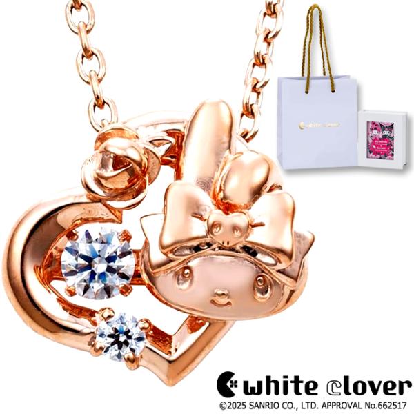 whiteclover マイメロディ 50周年アニバーサリーダンシングストーンネックレス ピンクゴールド シルバー925 オープンハート ジュエリー