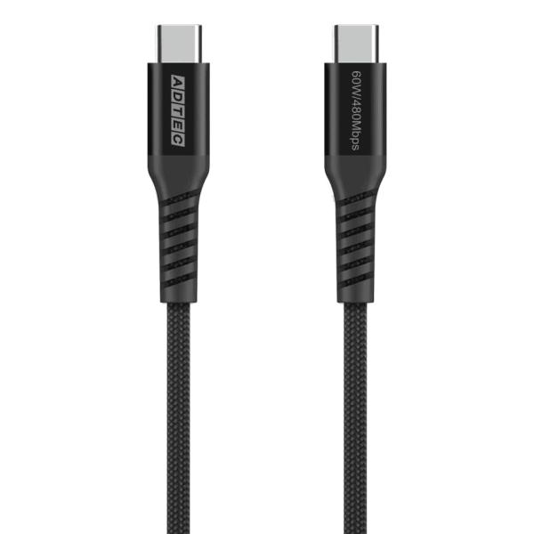 アドテック 1m Type-C PD充電対応 60W（20V/3A)対応 USB2.0（480Mbps）急速充電 Switch MacBook Pro/Air Pro Galaxy 等対応 ブラック 【APC-V1006CC-U2-BK】