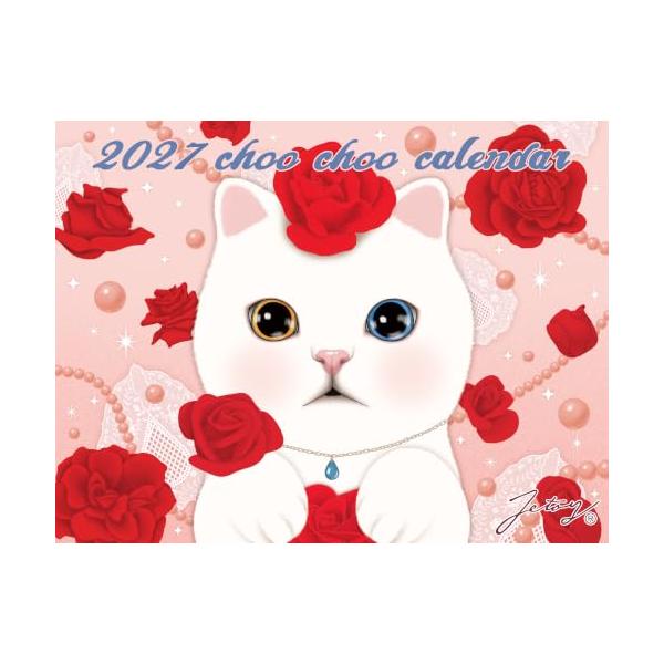 猫のchoo chooカレンダー 2027 壁掛け／月めくり かわいい猫イラスト・六曜・満月新月・二十四節気入り B4変型 カレンダー