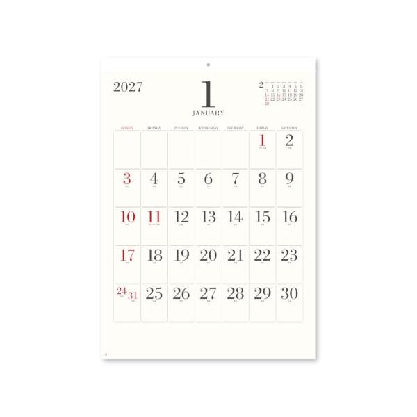 新日本カレンダー 2027年 カレンダー 壁掛け シンプル フェイス 年表付 NK194