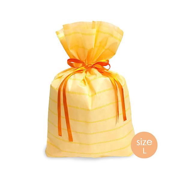 ラッピング 袋 ギフトバッグ 不織布 リボン付き ( ボーダー L イエロー