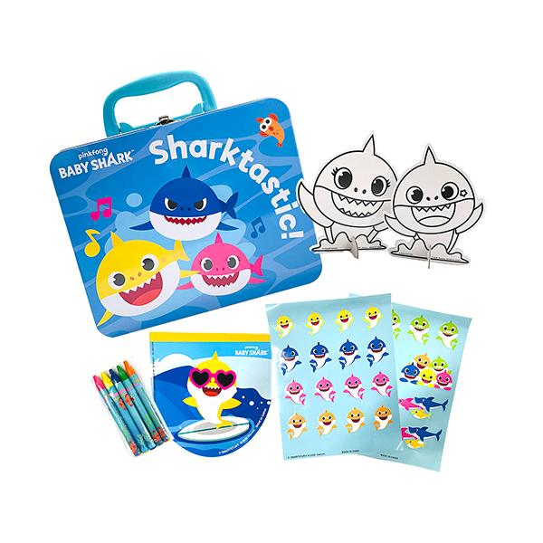 【訳あり】 ベイビーシャーク 缶入り アクティビティー セット 16434bc ベビーシャーク グッズ おもちゃ 缶 トランク クレヨン シール ステッカー ぬりえ 輸入