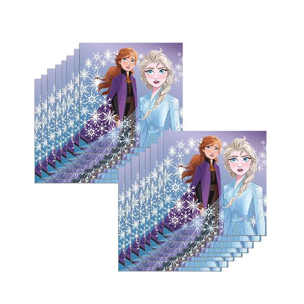 アナと雪の女王の紙ナプキンです。アナ雪らしい雪の結晶がきれいなイラスト。お誕生会やパーティーの小物に。アメリカからの輸入品です。■パッケージサイズ：約タテ16.5×ヨコ16.5cm■広げたサイズ：約12.75×12.75in.（32.3×3...