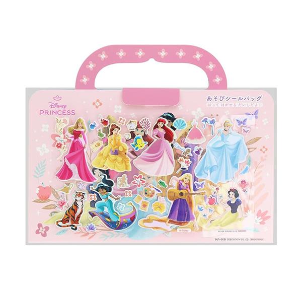 ディズニープリンセスのあそびシールバッグです。台紙にシールを貼ってはがしてなんどでも遊べるよ。バッグ型の台紙なので、持ち運びにも便利です。●パッケージサイズ：W290×H230×D8mm●内容：台紙×1　シール×1シート●材質：シール/PV...