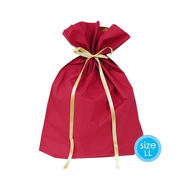 ラッピング 袋 大 ギフトバッグ 梨地 リボン付巾着袋 ( LL レッド