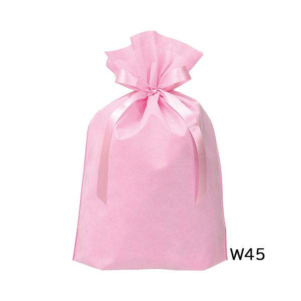 ラッピング 袋 大 ギフトバッグ 不織布 リボン付き ( ニュアンスカラー ピンク W45 ) etc0039 底 マチあり 底マチ 大きいサイズ 一枚 単品