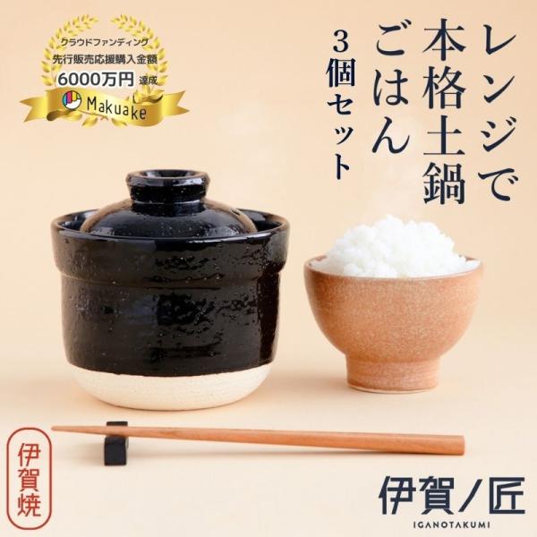 電子レンジ専用調理器 土鍋 一人用 3個セット 美味しいごはん レンジ 炊飯 1合 日本製 伊賀焼 土鍋ご飯 炊飯土鍋 おしゃれ 土鍋でご飯炊く 伊賀ノ匠