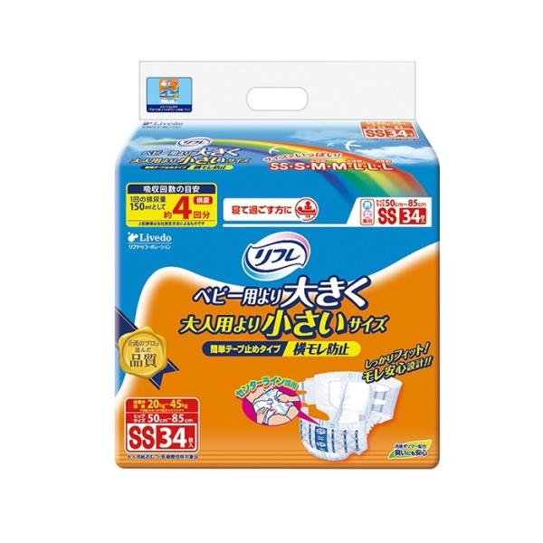 【4個セット 136枚】リフレ 大人用おむつ テープ止め S34枚入 4パック Amazon | 業務用 リフレ 簡単テープ止めタイプ Sサイズ 1ケース