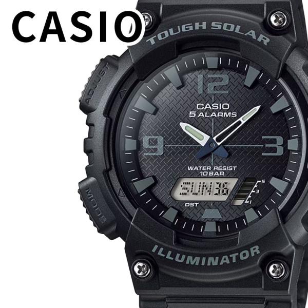 ＣasioカシオアナデジTough Solarタフソーラー100m防水世界時計 電池交換不要 Black×Orange Casio Men's Solar Sport Combination Black and Orange Watch AQS810W