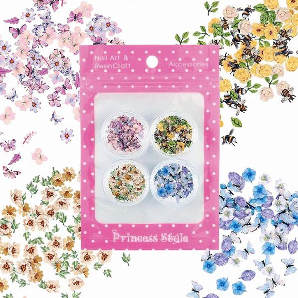 スライスチップ バタフライ ネイル レジン 薄型 パーツ ピンク イエロー ナチュラル ブルー 4色セット 【 UVレジン レジンクラフト レジン レジン封入 封入 】