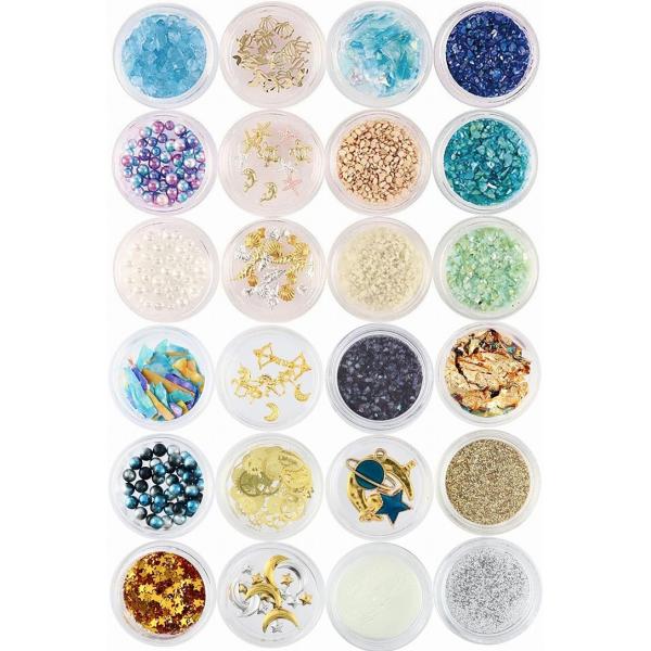 シャカシャカ ネイル レジン 材料 封入パーツ 24個セット (マリン＆宇宙系)  【 UVレジン レジンクラフト 封入 封入 素材 アクセサリー パーツ 封入パーツ 】