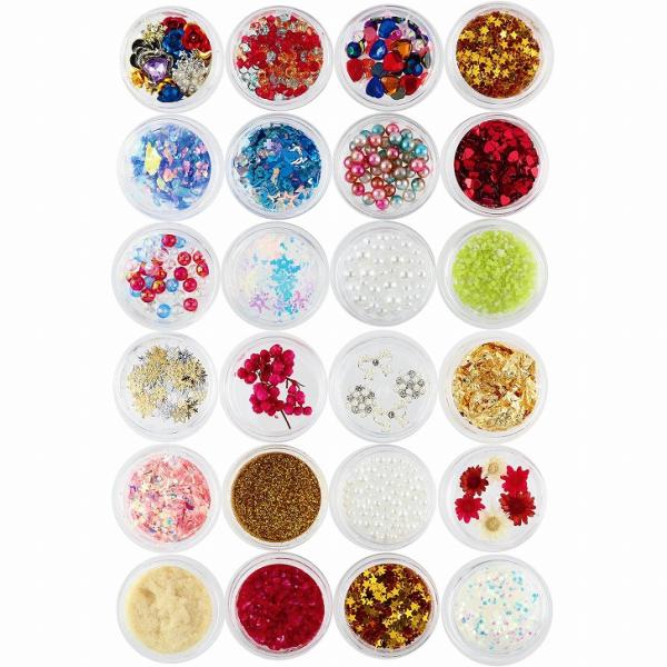 レジンパーツ 雪の結晶入り レジン シャカシャカ 材料 24種類セット 【 UVレジン レジン封入 封入 素材 材料 パーツ 封入パーツ レジン材料 素材 赤 雪 】