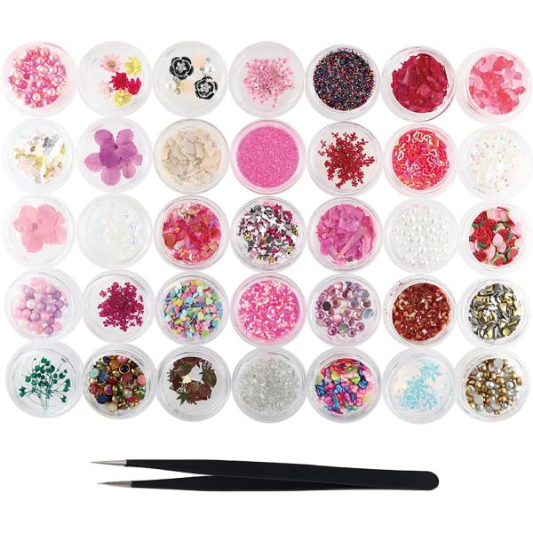 レジン封入 パーツ レジン 材料  押し花 ドライフラワー 花材 ピンセット付き 35種類セット (ピンク系)