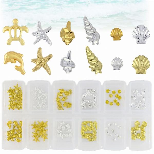 メタルパーツ マリン ネイル レジン 封入 海 材料 ヒトデ イルカ ウミガメ ゴールド シルバー 12マスケース入【 UVレジン ネイル レジンクラフト  レジン 】